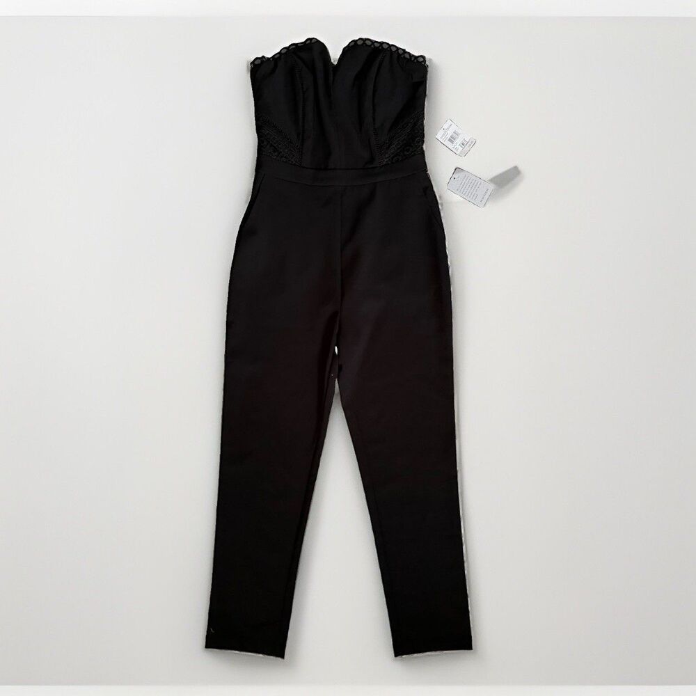Anthropologie Harlyn Black Jumpsuit Pockets Sz Medium Lace Trim & Accents NWT